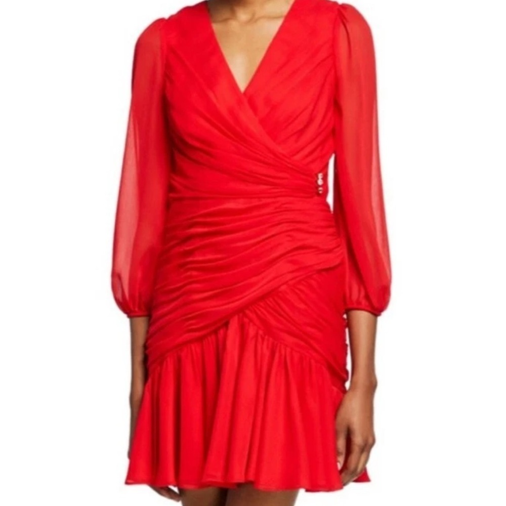 JILL STEWART | NWT Sz 12 Red ruched wrap dress with long sleeves